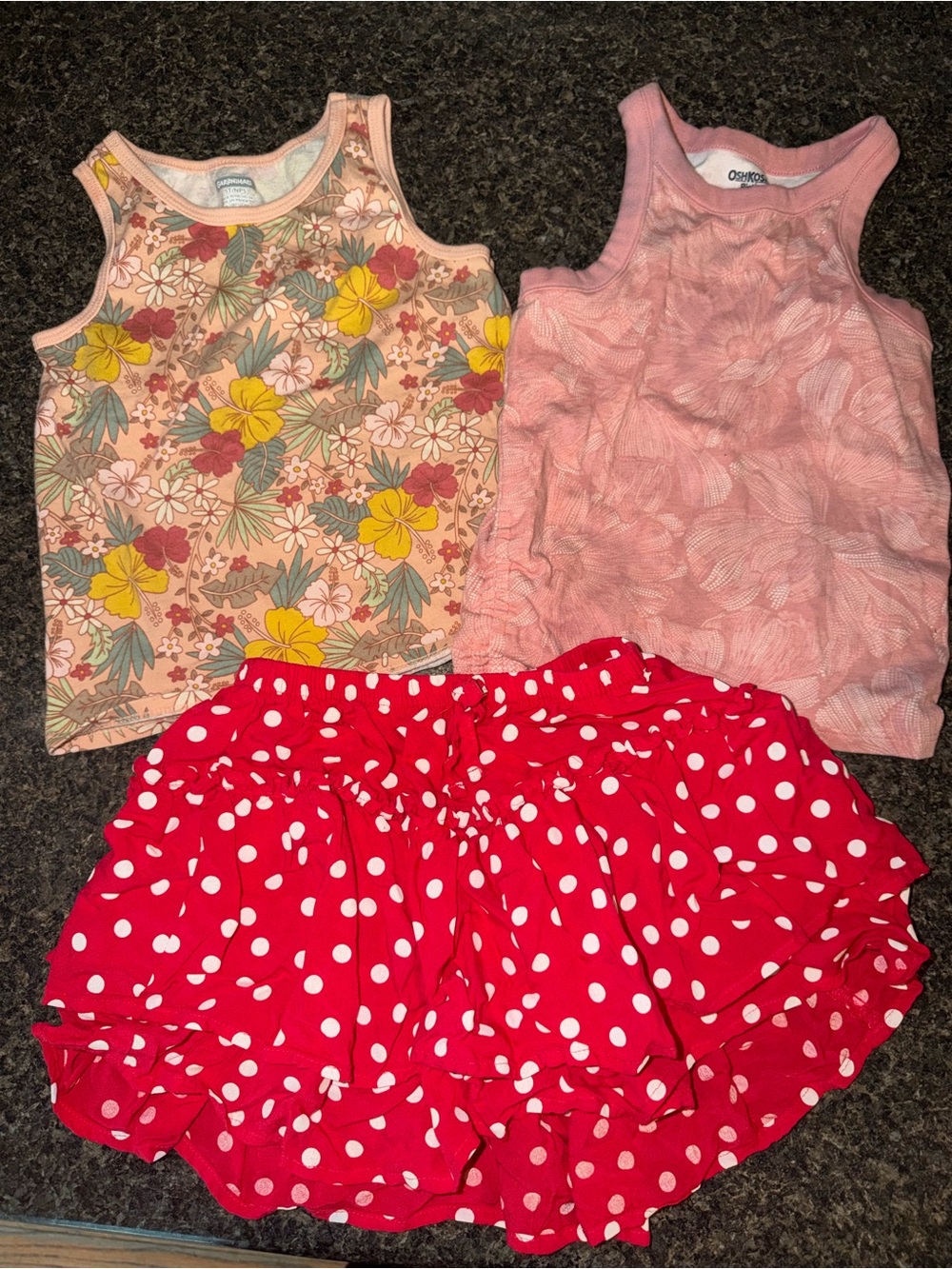 ⭐️ OshKosh B'gosh Pink Floral & Red Polka Dot Girls Tops and Skirt Set